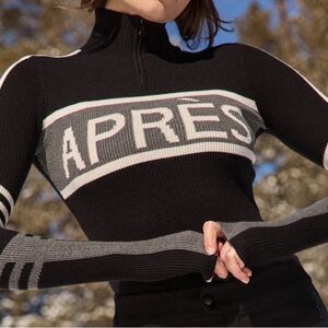 Black 'APRES' Ribbed Turtleneck Sweater KATE 1/2 ZIP APRES SWEATER | BLACK